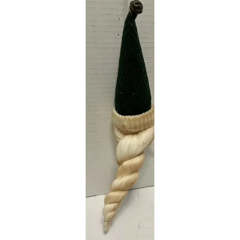 Santa Christmas With Green Hat, Snow &‎ Twisted Long Beard Ornament 11.5” L